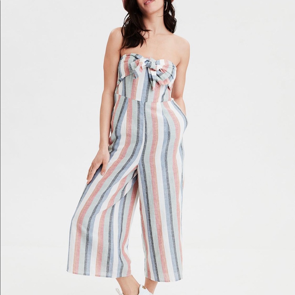 Stripe jumpsuit with detachable straps
